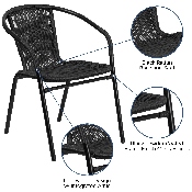 2 Pack Black Rattan Indoor-Outdoor Restaurant Stack Chair, 2-TLH-037-BK-GG
