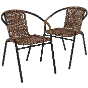 2 Pack Medium Brown Rattan Indoor-Outdoor Restaurant Stack Chair, 2-TLH-037-DK-BN-GG