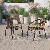 2 Pack Medium Brown Rattan Indoor-Outdoor Restaurant Stack Chair, 2-TLH-037-DK-BN-GG