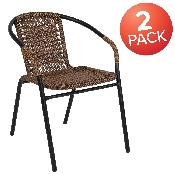 2 Pack Medium Brown Rattan Indoor-Outdoor Restaurant Stack Chair, 2-TLH-037-DK-BN-GG