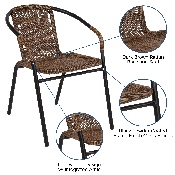 2 Pack Medium Brown Rattan Indoor-Outdoor Restaurant Stack Chair, 2-TLH-037-DK-BN-GG