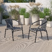 2 Pack Gray Rattan Indoor-Outdoor Restaurant Stack Chair, 2-TLH-037-GY-GG