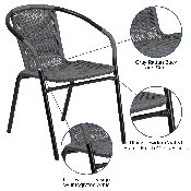 2 Pack Gray Rattan Indoor-Outdoor Restaurant Stack Chair, 2-TLH-037-GY-GG