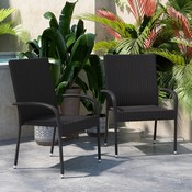 Maxim Set of 2 Stackable Indoor/Outdoor Wicker Dining Chairs with Arms - Fade & Weather-Resistant Steel Frames - Black, 2-TW-3WBE073-BK-GG