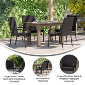 Maxim Set of 2 Stackable Indoor/Outdoor Wicker Dining Chairs with Arms - Fade & Weather-Resistant Steel Frames - Black, 2-TW-3WBE073-BK-GG