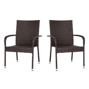 Maxim Set of 2 Stackable Indoor/Outdoor Wicker Dining Chairs with Arms - Fade & Weather-Resistant Steel Frames - Espresso, 2-TW-3WBE073-ESP-GG