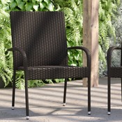 Maxim Set of 2 Stackable Indoor/Outdoor Wicker Dining Chairs with Arms - Fade & Weather-Resistant Steel Frames - Espresso, 2-TW-3WBE073-ESP-GG