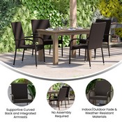Maxim Set of 2 Stackable Indoor/Outdoor Wicker Dining Chairs with Arms - Fade & Weather-Resistant Steel Frames - Espresso, 2-TW-3WBE073-ESP-GG