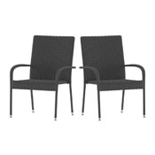 Maxim Set of 2 Stackable Indoor/Outdoor Wicker Dining Chairs with Arms - Fade & Weather-Resistant Steel Frames - Gray, 2-TW-3WBE073-GY-GG