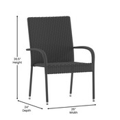 Maxim Set of 2 Stackable Indoor/Outdoor Wicker Dining Chairs with Arms - Fade & Weather-Resistant Steel Frames - Gray, 2-TW-3WBE073-GY-GG