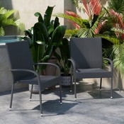 Maxim Set of 2 Stackable Indoor/Outdoor Wicker Dining Chairs with Arms - Fade & Weather-Resistant Steel Frames - Gray, 2-TW-3WBE073-GY-GG
