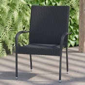 Maxim Set of 2 Stackable Indoor/Outdoor Wicker Dining Chairs with Arms - Fade & Weather-Resistant Steel Frames - Gray, 2-TW-3WBE073-GY-GG