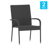 Maxim Set of 2 Stackable Indoor/Outdoor Wicker Dining Chairs with Arms - Fade & Weather-Resistant Steel Frames - Gray, 2-TW-3WBE073-GY-GG