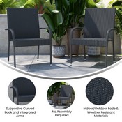 Maxim Set of 2 Stackable Indoor/Outdoor Wicker Dining Chairs with Arms - Fade & Weather-Resistant Steel Frames - Gray, 2-TW-3WBE073-GY-GG