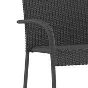 Maxim Set of 2 Stackable Indoor/Outdoor Wicker Dining Chairs with Arms - Fade & Weather-Resistant Steel Frames - Gray, 2-TW-3WBE073-GY-GG