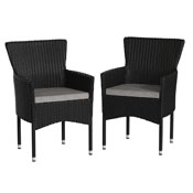 Maxim Modern Black Wicker Patio Armchairs for Deck or Backyard, Fade and Weather-Resistant Frames and Gray Cushions-Set of 2, 2-TW-3WBE074-BK-GG