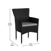 Maxim Modern Black Wicker Patio Armchairs for Deck or Backyard, Fade and Weather-Resistant Frames and Gray Cushions-Set of 2, 2-TW-3WBE074-BK-GG