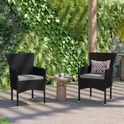 Maxim Modern Black Wicker Patio Armchairs for Deck or Backyard, Fade and Weather-Resistant Frames and Gray Cushions-Set of 2, 2-TW-3WBE074-BK-GG