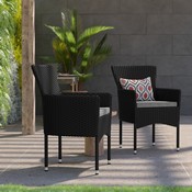 Maxim Modern Black Wicker Patio Armchairs for Deck or Backyard, Fade and Weather-Resistant Frames and Gray Cushions-Set of 2, 2-TW-3WBE074-BK-GG