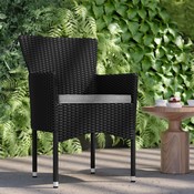 Maxim Modern Black Wicker Patio Armchairs for Deck or Backyard, Fade and Weather-Resistant Frames and Gray Cushions-Set of 2, 2-TW-3WBE074-BK-GG