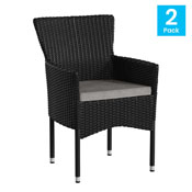 Maxim Modern Black Wicker Patio Armchairs for Deck or Backyard, Fade and Weather-Resistant Frames and Gray Cushions-Set of 2, 2-TW-3WBE074-BK-GG