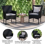 Maxim Modern Black Wicker Patio Armchairs for Deck or Backyard, Fade and Weather-Resistant Frames and Gray Cushions-Set of 2, 2-TW-3WBE074-BK-GG
