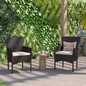 Maxim Modern Espresso Wicker Patio Armchairs for Deck or Backyard, Fade and Weather-Resistant Frames and Cream Cushions-Set of 2, 2-TW-3WBE074-BR-GG