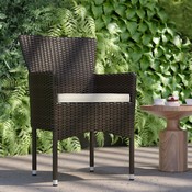 Maxim Modern Espresso Wicker Patio Armchairs for Deck or Backyard, Fade and Weather-Resistant Frames and Cream Cushions-Set of 2, 2-TW-3WBE074-BR-GG