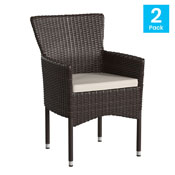 Maxim Modern Espresso Wicker Patio Armchairs for Deck or Backyard, Fade and Weather-Resistant Frames and Cream Cushions-Set of 2, 2-TW-3WBE074-BR-GG