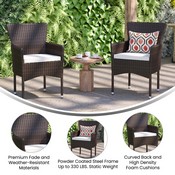 Maxim Modern Espresso Wicker Patio Armchairs for Deck or Backyard, Fade and Weather-Resistant Frames and Cream Cushions-Set of 2, 2-TW-3WBE074-BR-GG