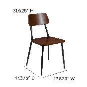 Stackable Industrial Dining Chair with Gunmetal Steel Frame and Rustic Wood Seat, Set of 2, 2-XU-DG-60725-GG