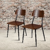 Stackable Industrial Dining Chair with Gunmetal Steel Frame and Rustic Wood Seat, Set of 2, 2-XU-DG-60725-GG