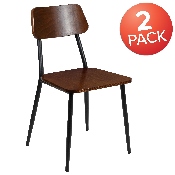 Stackable Industrial Dining Chair with Gunmetal Steel Frame and Rustic Wood Seat, Set of 2, 2-XU-DG-60725-GG