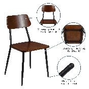Stackable Industrial Dining Chair with Gunmetal Steel Frame and Rustic Wood Seat, Set of 2, 2-XU-DG-60725-GG