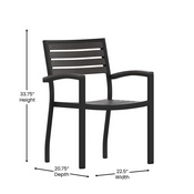 Lark Set of 2 Outdoor Stackable Faux Teak Side Chairs - Commercial Grade Black Aluminum Patio Chairs with Synthetic Gray Wash Faux Teak Slats, 2-XU-DG-HW6006-GY-GG
