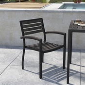 Lark Set of 2 Outdoor Stackable Faux Teak Side Chairs - Commercial Grade Black Aluminum Patio Chairs with Synthetic Gray Wash Faux Teak Slats, 2-XU-DG-HW6006-GY-GG