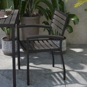 Lark Set of 2 Outdoor Stackable Faux Teak Side Chairs - Commercial Grade Black Aluminum Patio Chairs with Synthetic Gray Wash Faux Teak Slats, 2-XU-DG-HW6006-GY-GG