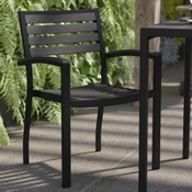 Lark Set of 2 Outdoor Stackable Faux Teak Side Chairs - Commercial Grade Black Aluminum Patio Chairs with Synthetic Gray Wash Faux Teak Slats, 2-XU-DG-HW6006-GY-GG