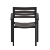 Lark Set of 2 Outdoor Stackable Faux Teak Side Chairs - Commercial Grade Black Aluminum Patio Chairs with Synthetic Gray Wash Faux Teak Slats, 2-XU-DG-HW6006-GY-GG