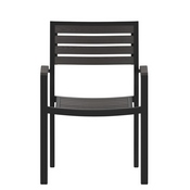 Lark Set of 2 Outdoor Stackable Faux Teak Side Chairs - Commercial Grade Black Aluminum Patio Chairs with Synthetic Gray Wash Faux Teak Slats, 2-XU-DG-HW6006-GY-GG