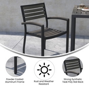 Lark Set of 2 Outdoor Stackable Faux Teak Side Chairs - Commercial Grade Black Aluminum Patio Chairs with Synthetic Gray Wash Faux Teak Slats, 2-XU-DG-HW6006-GY-GG