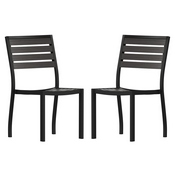 Lark Outdoor Stackable Side Chair with Gray Wash Faux Teak Poly Slats, Set of 2, 2-XU-DG-HW6036-GY-GG