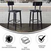 Jackson 2 Pack Commercial Grade Rustic Black Industrial Wood Dining Barstool, 2-XU-DG-W0236B-BLK-GG