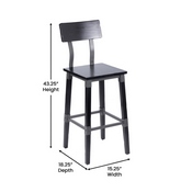 Jackson 2 Pack Commercial Grade Rustic Black Industrial Wood Dining Barstool, 2-XU-DG-W0236B-BLK-GG