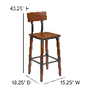2 Pack Rustic Antique Walnut Industrial Wood Dining Barstool, 2-XU-DG-W0236B-GG