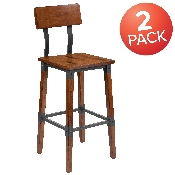 2 Pack Rustic Antique Walnut Industrial Wood Dining Barstool, 2-XU-DG-W0236B-GG