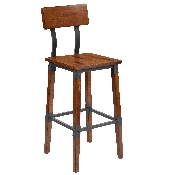 2 Pack Rustic Antique Walnut Industrial Wood Dining Barstool, 2-XU-DG-W0236B-GG