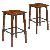 2 Pack Rustic Antique Walnut Industrial Wood Dining Backless Barstool, 2-XU-DG-W0247B-GG