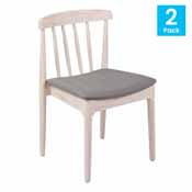 Chester Set of 2 Commercial Grade Solid Wood Antique White Dining Chairs with Curved Spindle Backrests and Beige Vinyl Seats, 2-XU-DG-W0359-ANTWHT-GG