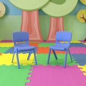 2 Pack Blue Plastic Stackable School Chair with 12" Seat Height, 2-YU-YCX-001-BLUE-GG